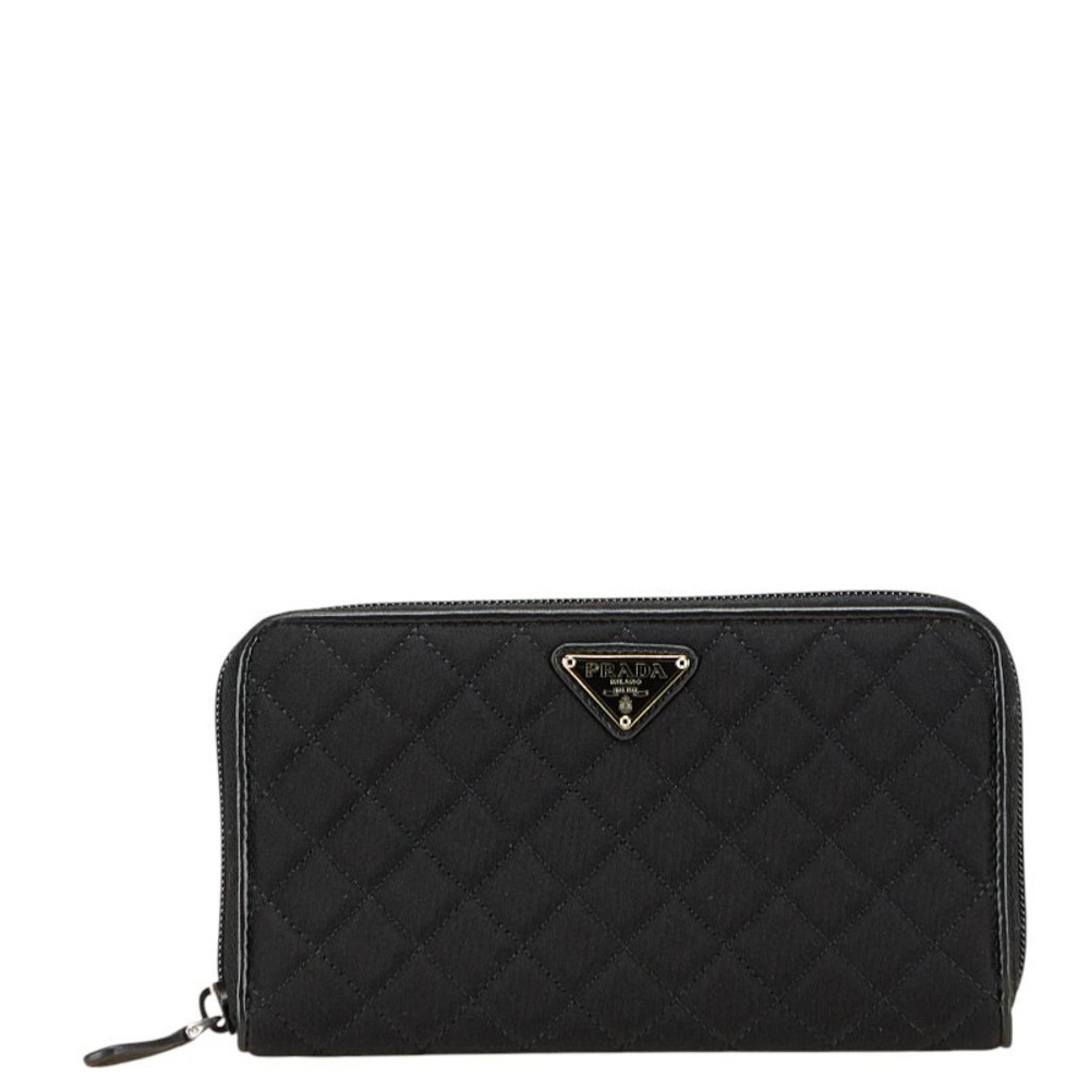 Prada Triangle Plate Long Wallet Black Leather